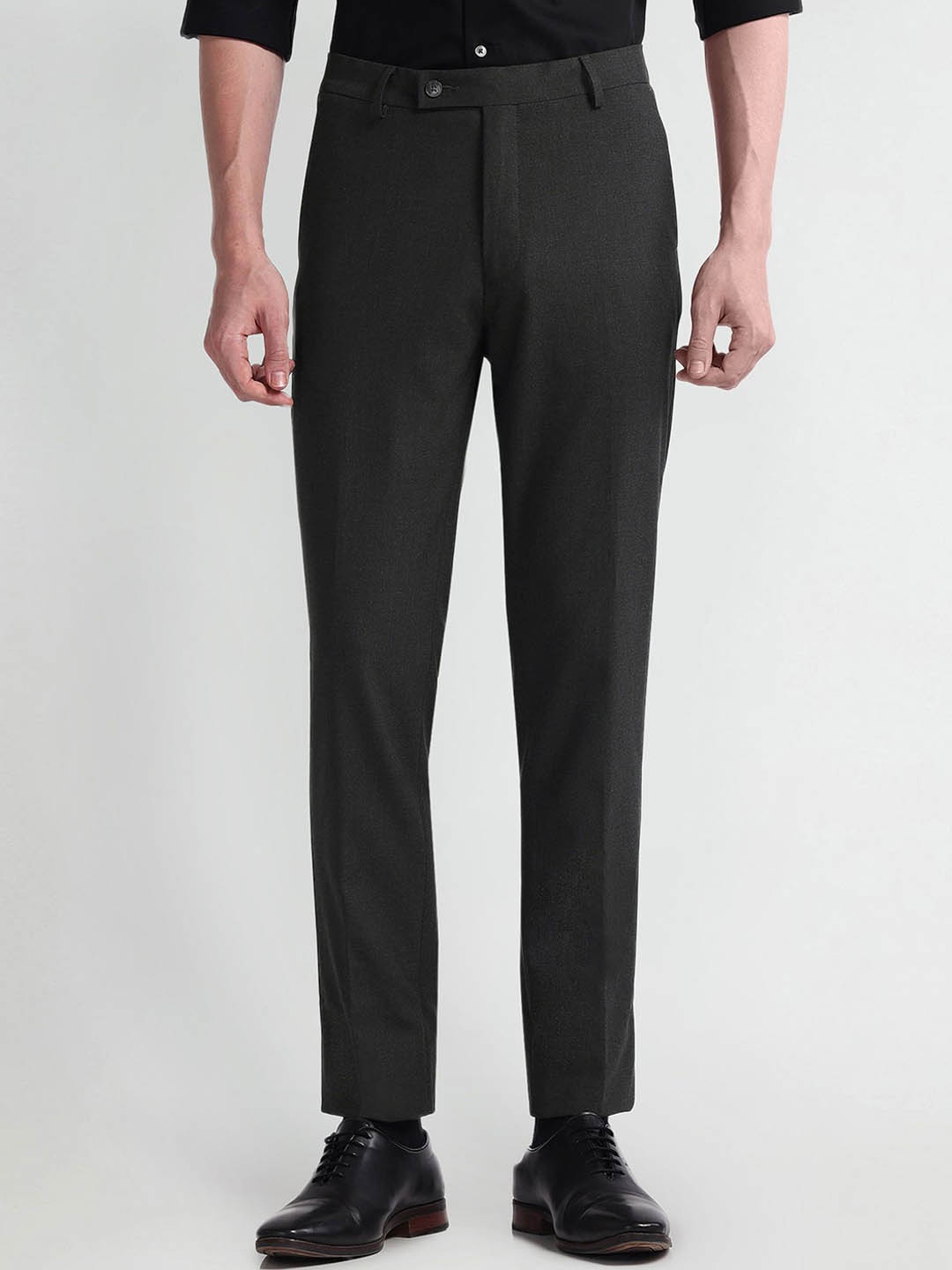 

Arrow Men Solid Mid Rise Slim Fit Formal Trousers, Grey