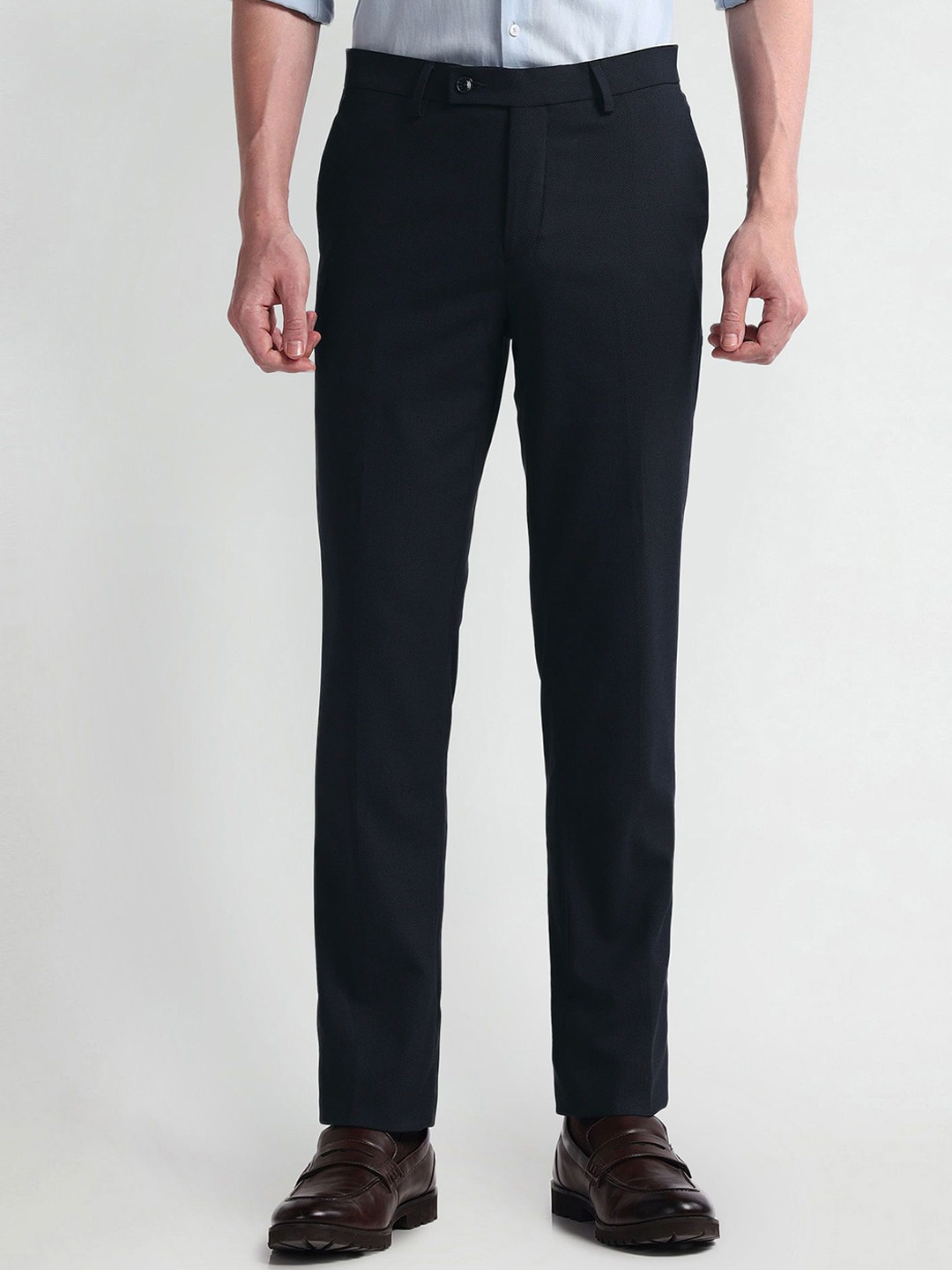 

Arrow Men Solid Mid Rise Regular Fit Formal Trousers, Blue