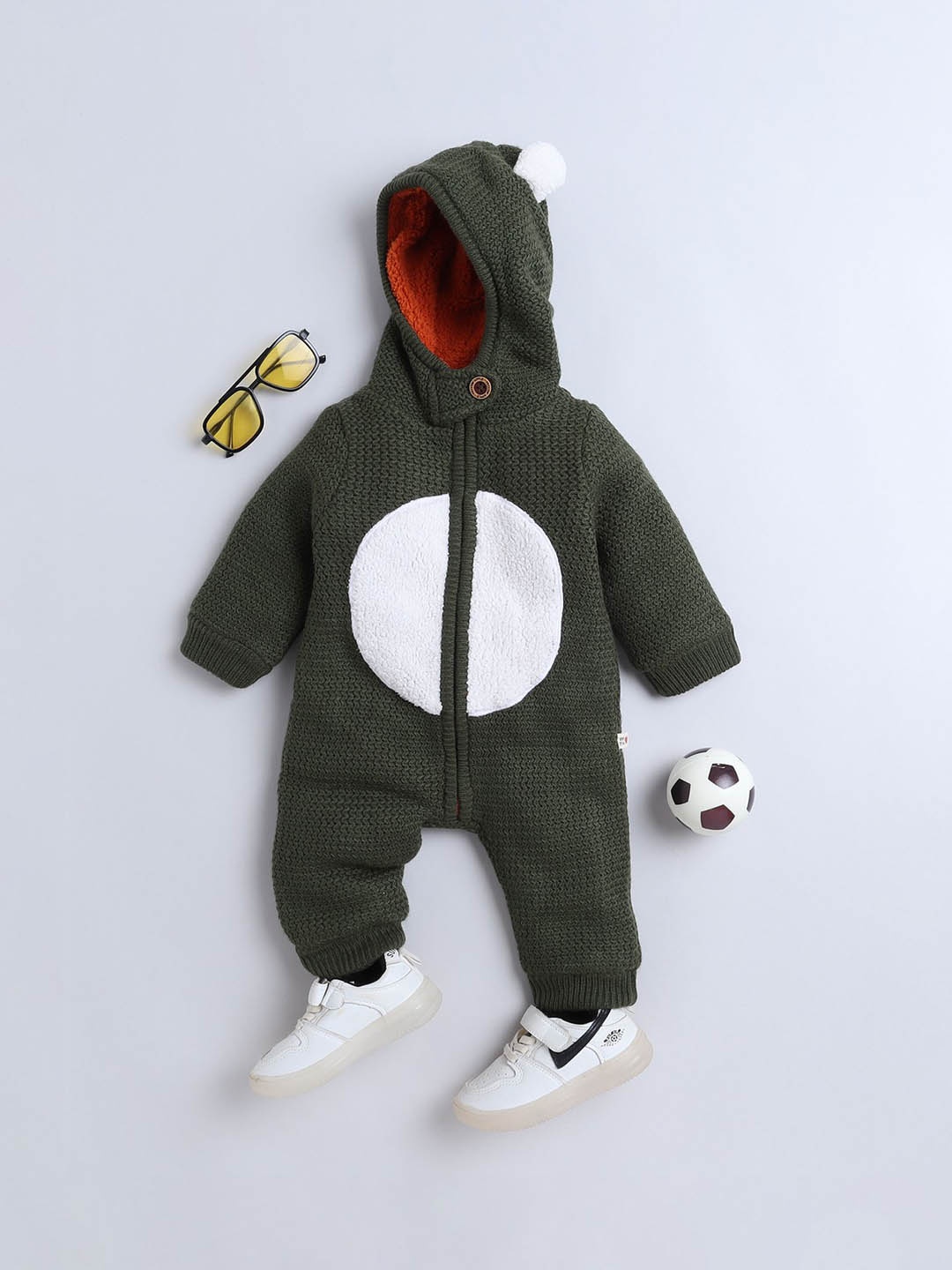 

Yellow Apple Infants Self-Design Hood Neck Romper, Olive