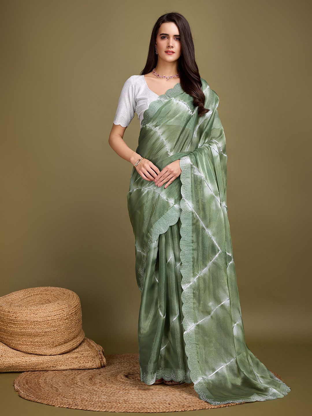 

Mitera Tie & Dye Gotta Patti Sequinned Saree, Green