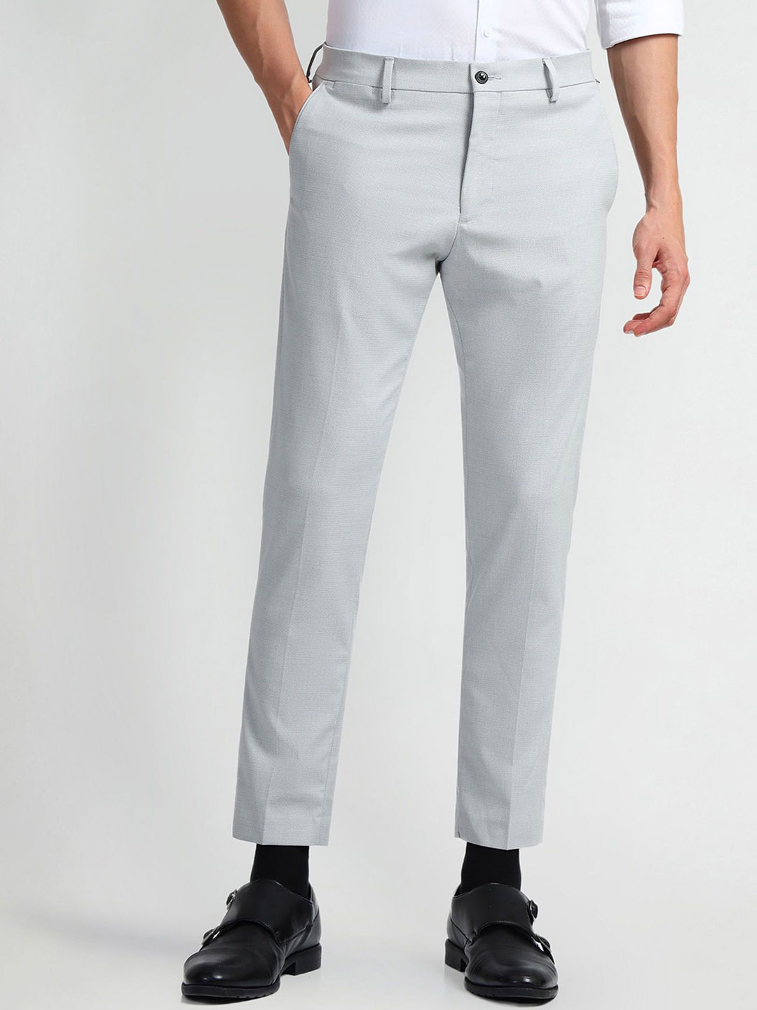 

Arrow New York Men Tapered Fit Formal Trousers, Grey