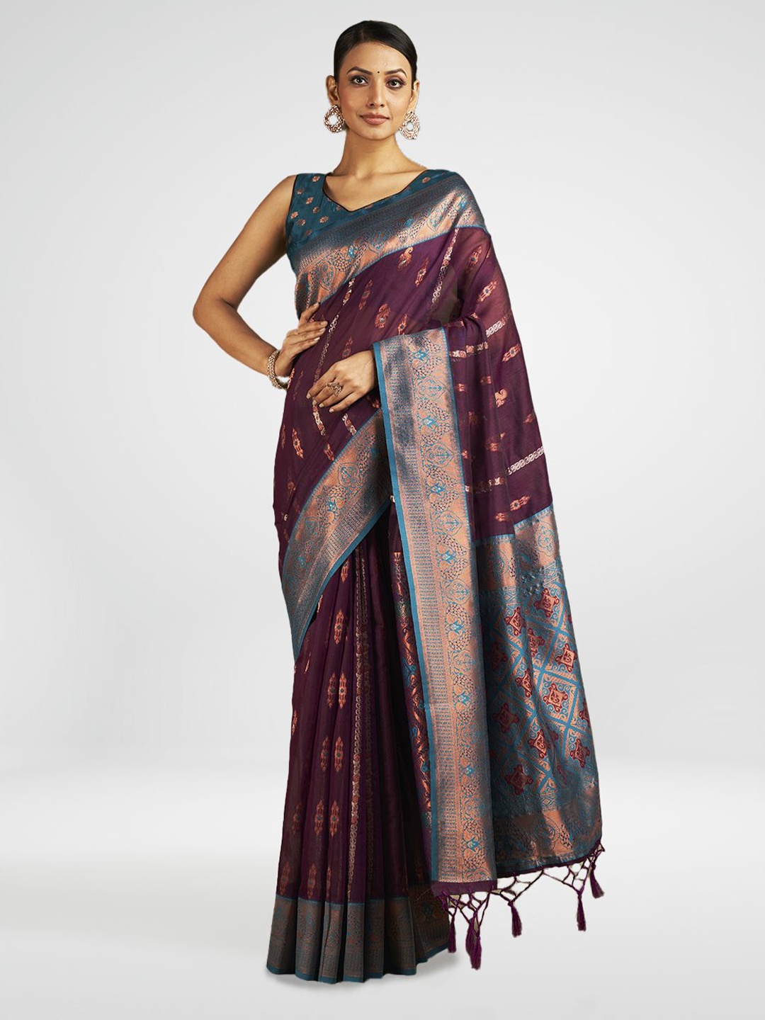 

Aura Ethnic Motifs Zari Pure Cotton Saree, Purple