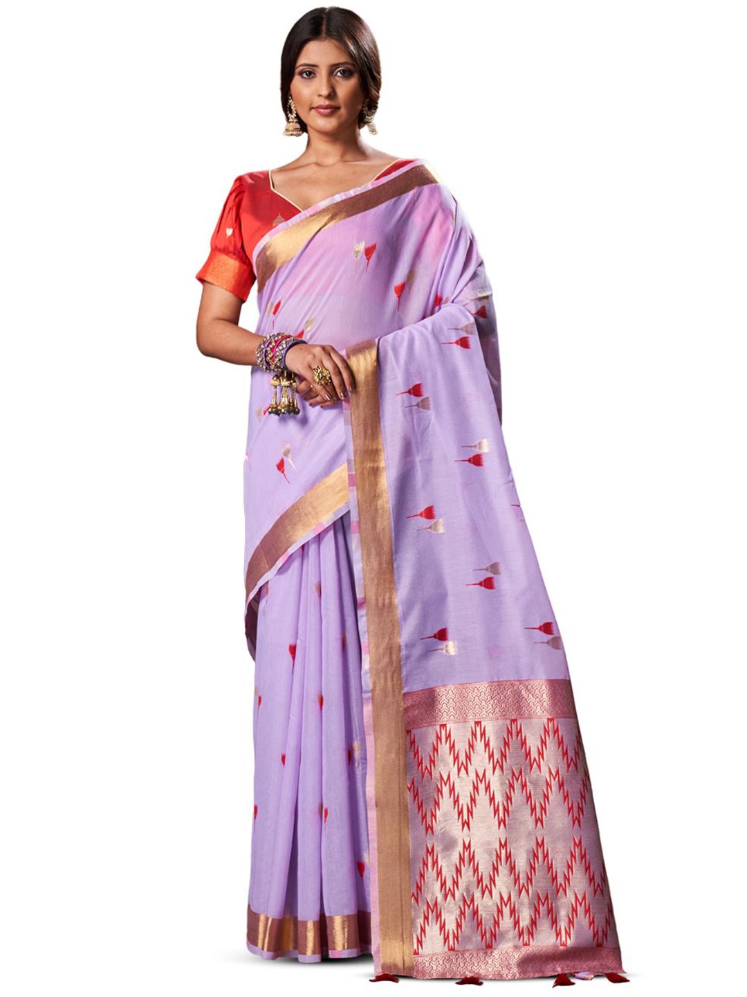 

Aura Woven Design Zari Pure Cotton Saree, Purple