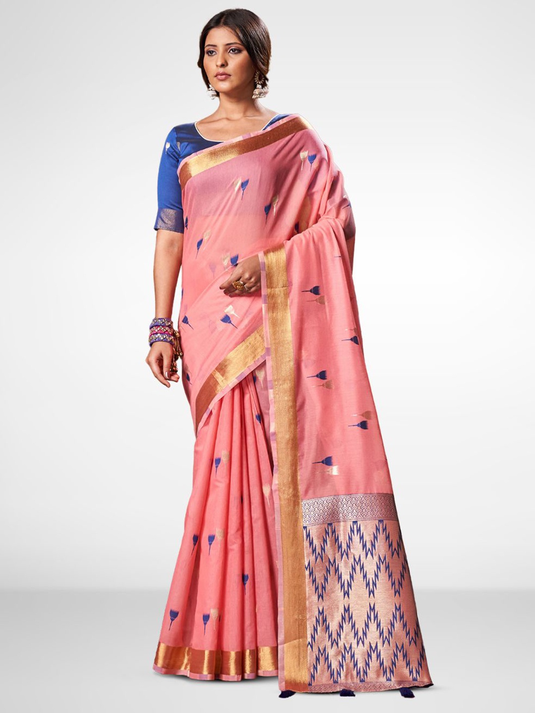 

Aura Ethnic Motifs Zari Pure Cotton Saree, Pink