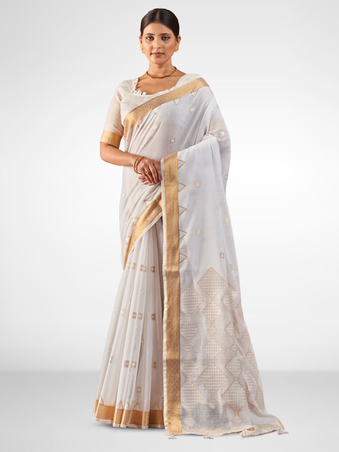 

Aura Zari Pure Cotton Saree, White