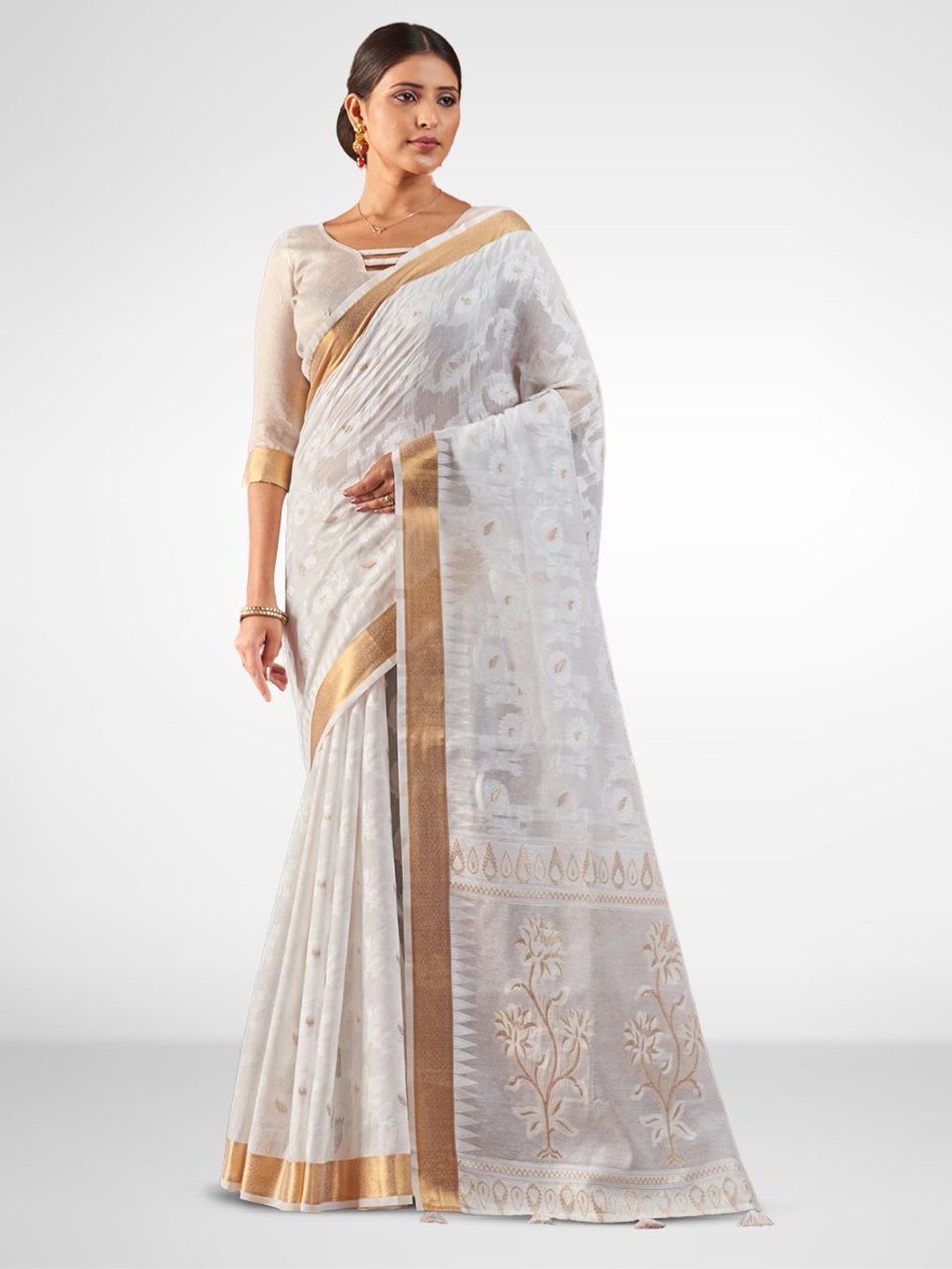 

Aura Ethnic Motifs Zari Pure Cotton Saree, White