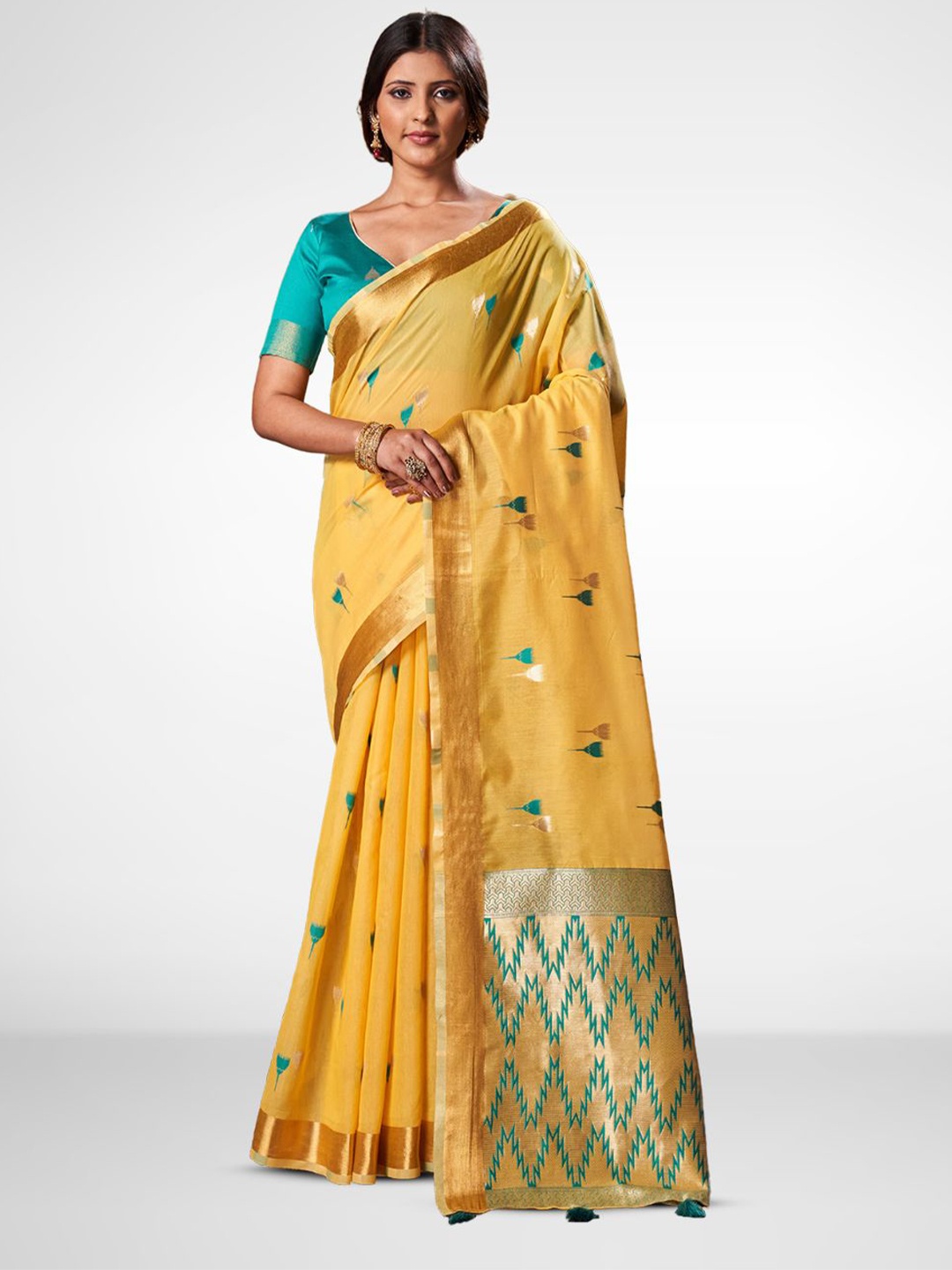 

Aura Woven Design Zari Pure Cotton Saree, Yellow