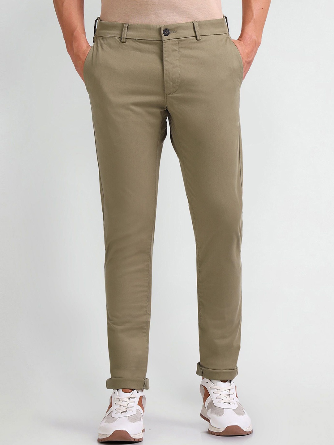 

Arrow Sport Men Solid Mid Rise Slim Fit Regular Trousers, Beige
