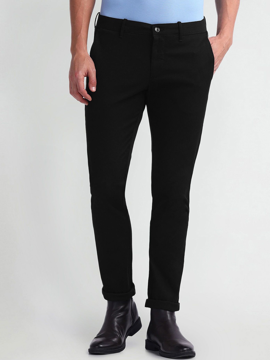 

Arrow Sport Men Solid Mid Rise Slim Fit Regular Trousers, Black