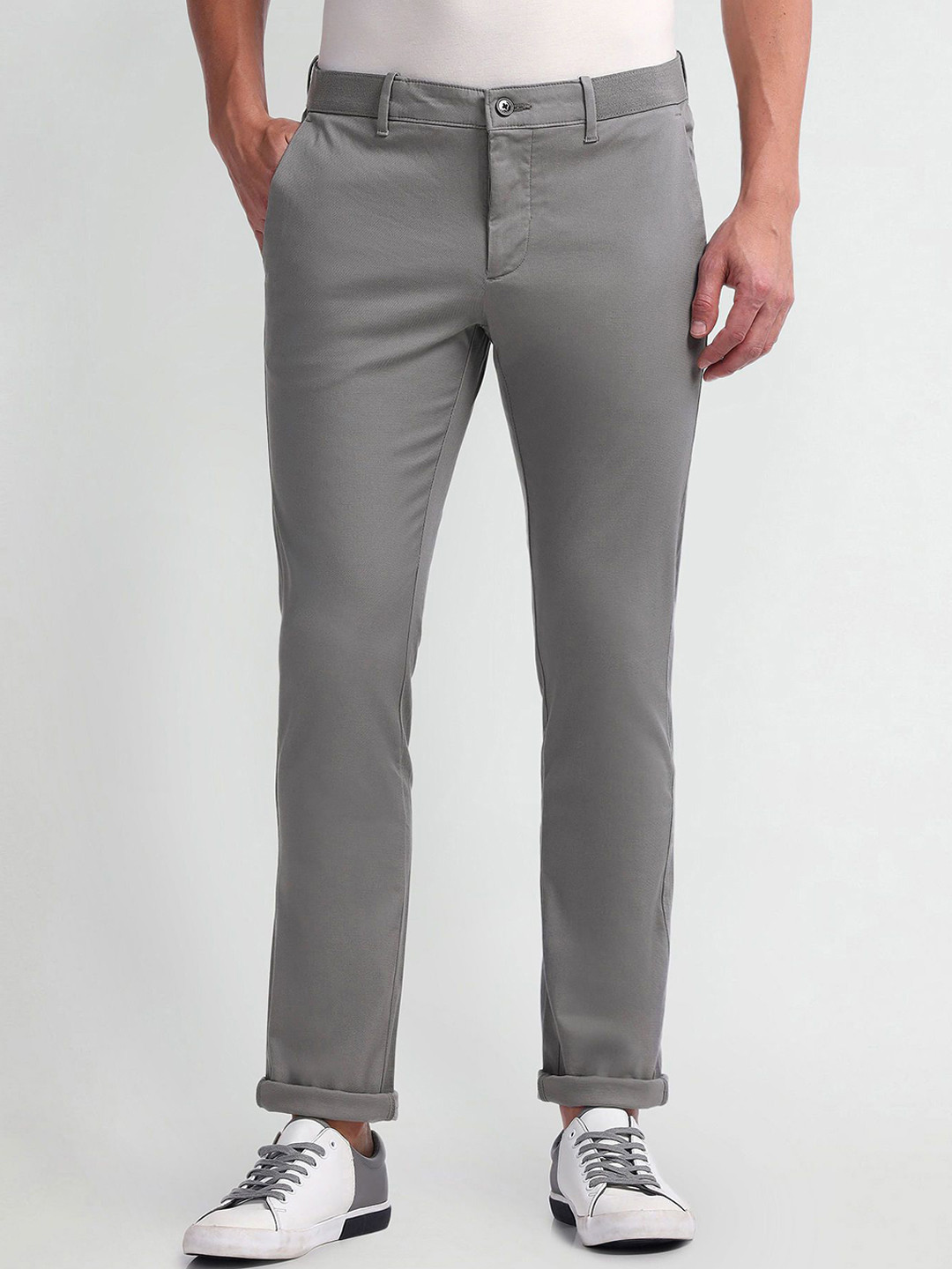 

Arrow Sport Men Solid Mid Rise Slim Fit Chinos Trousers, Grey