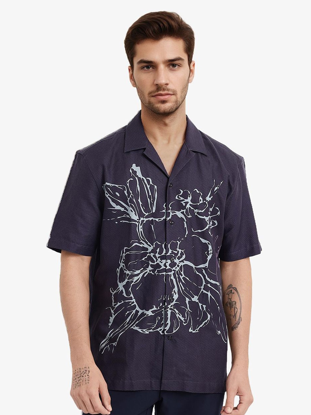 

RARE RABBIT Men Comfort Boxy Abstract Printed Casual Shirt, Navy blue