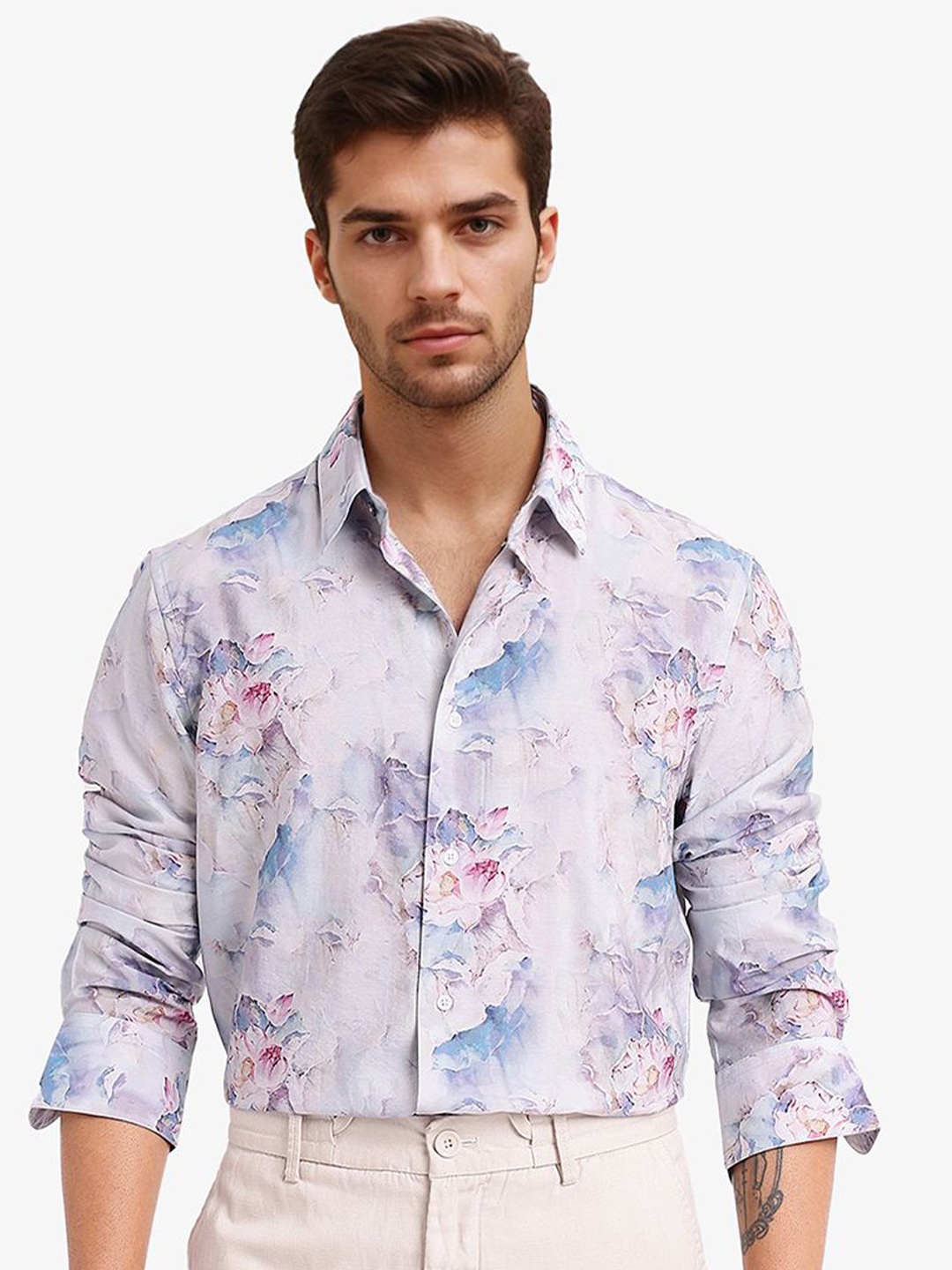 

RARE RABBIT Men Comfort Floral Opaque Printed Casual Shirt, Purple