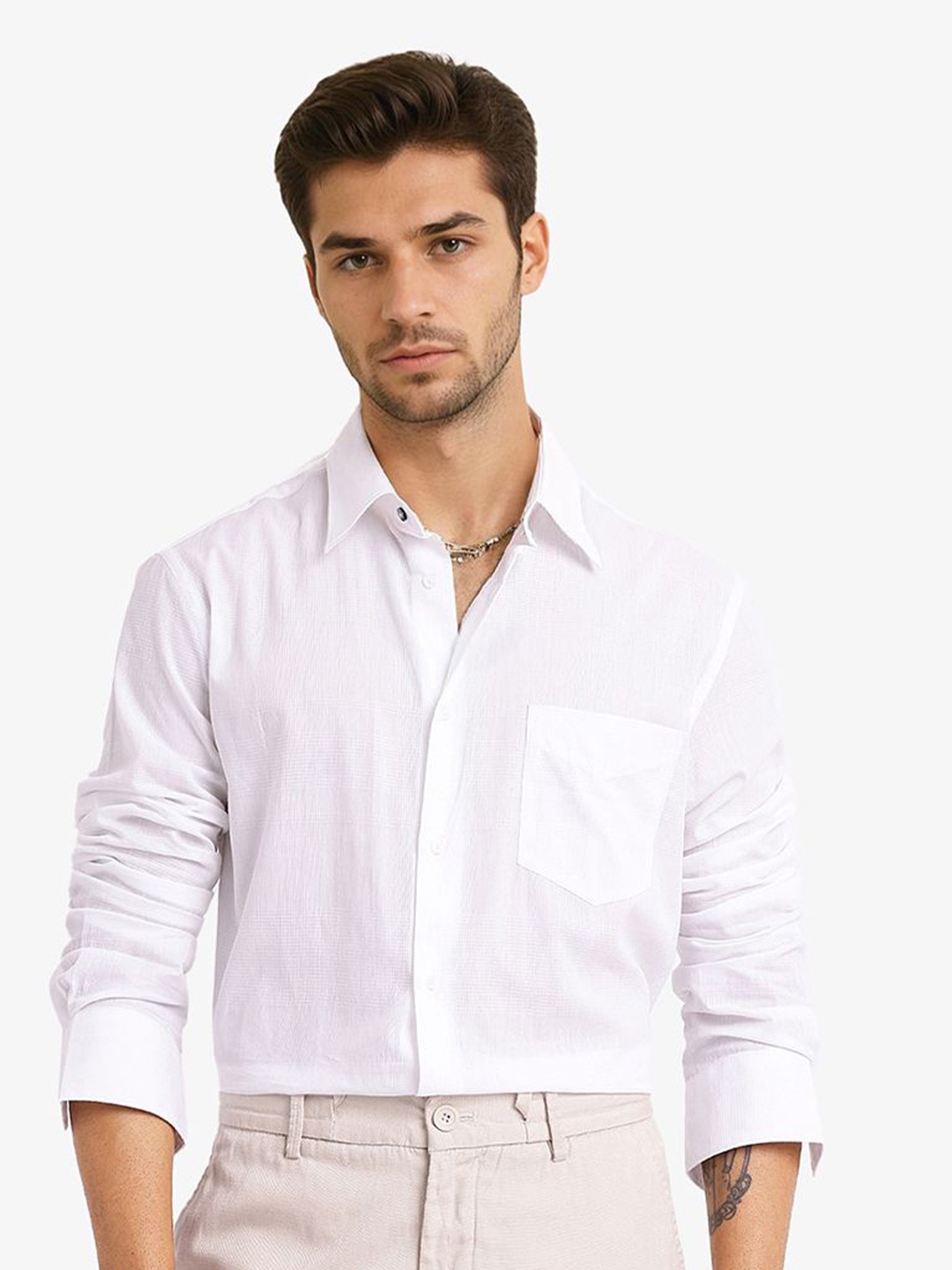 RARE RABBIT Men Comfort Solid Spread Collar Formal Shirt, White