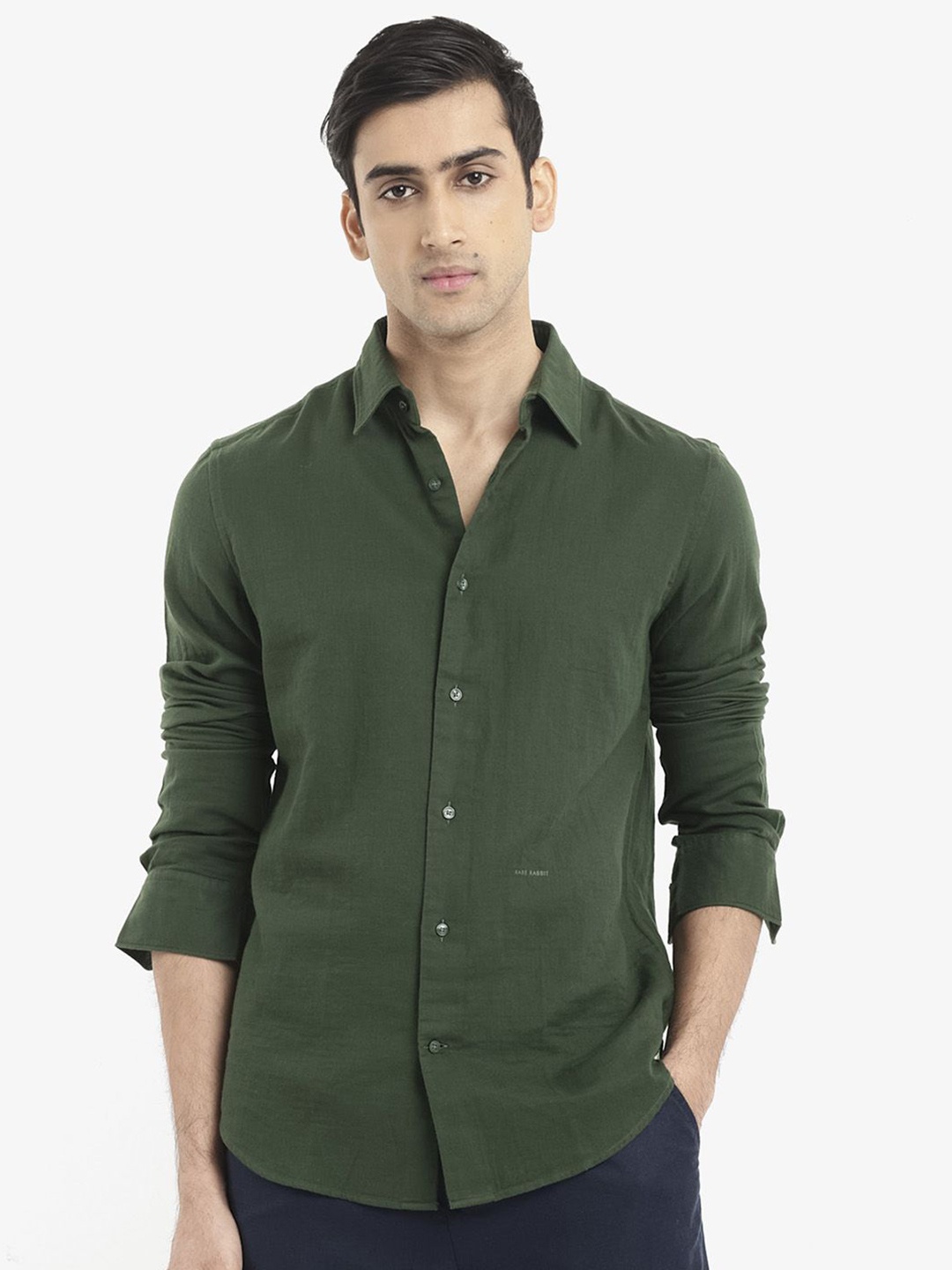 

RARE RABBIT Men Comfort Solid Spread Collar Casual Shirt, Olive