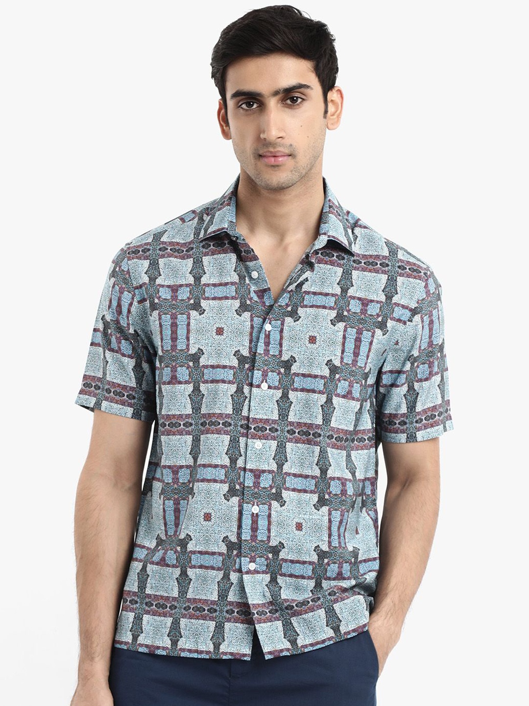 

RARE RABBIT Men Comfort Boxy Opaque Printed Casual Shirt, Blue