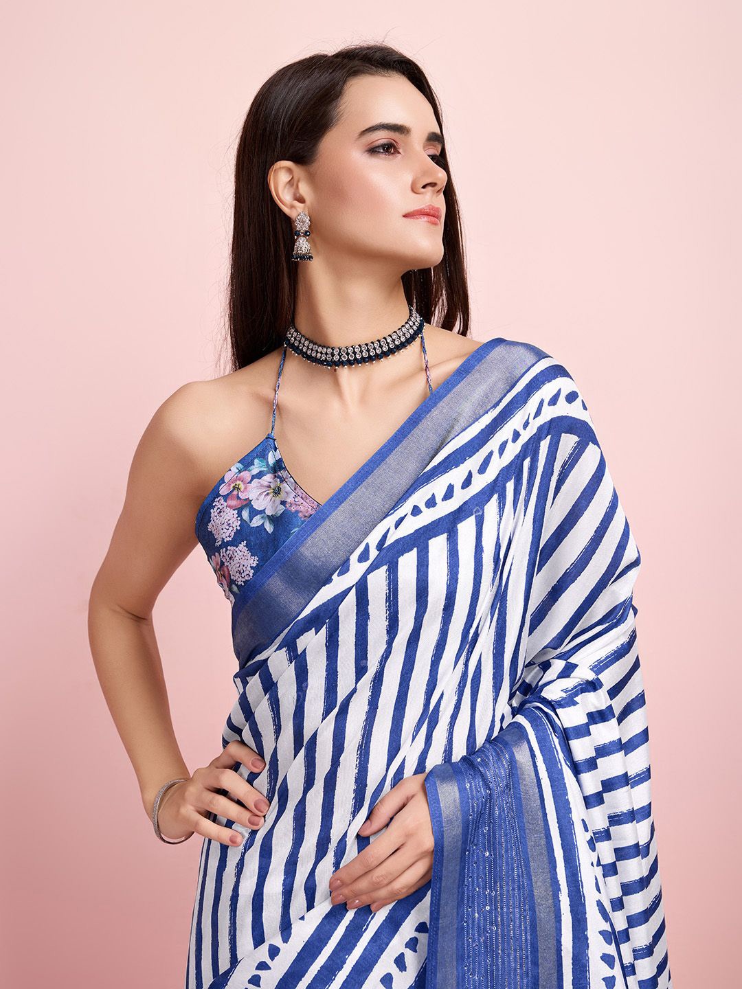 

Mitera Striped Festive Saree, Blue