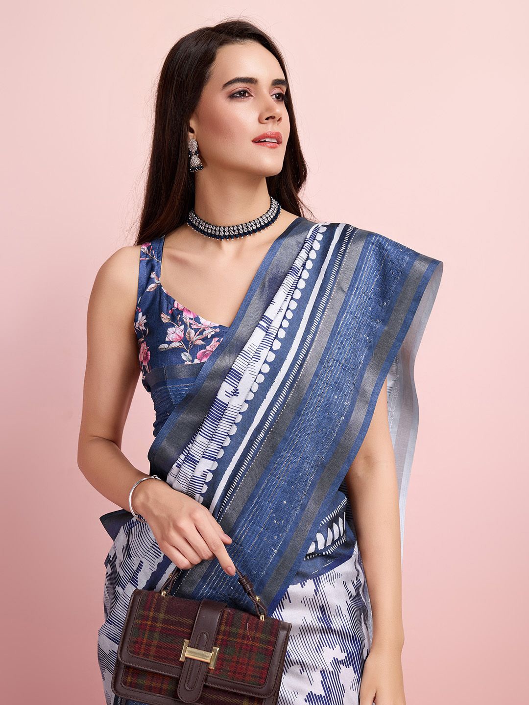 

Mitera Abstract Sequinned Zari Woven Saree, Blue