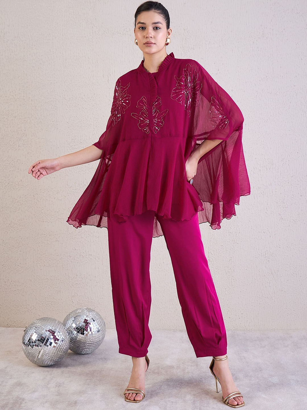 

Antheaa Pink Embellished Round Neck Top & Trouser Co-Ords