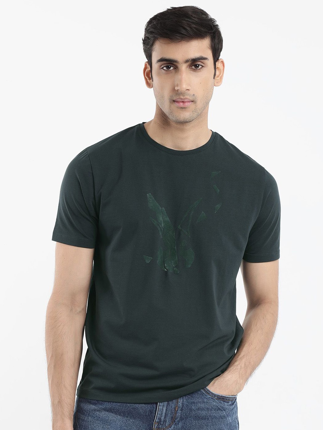

RARE RABBIT Men Other Printed Round Neck Cotton T-Shirt, Green