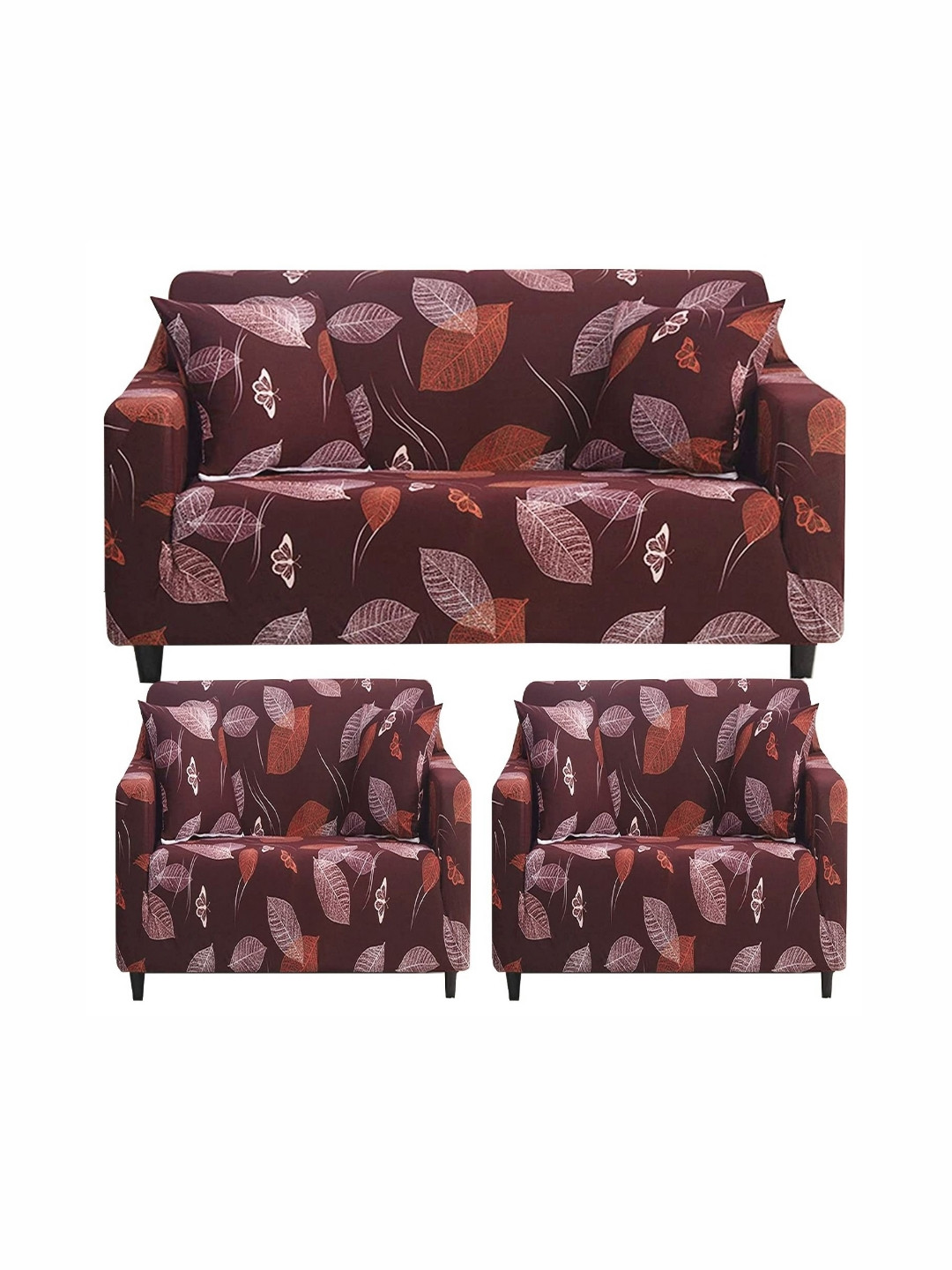 

Furshine Brown & Orange 3 Pieces Printed 5 Seater Sofa Cover With Arms