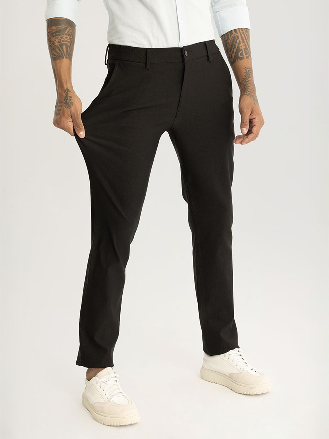 

Snitch Men Smart Slim Fit Mid-Rise Flat-Front Trousers, Black