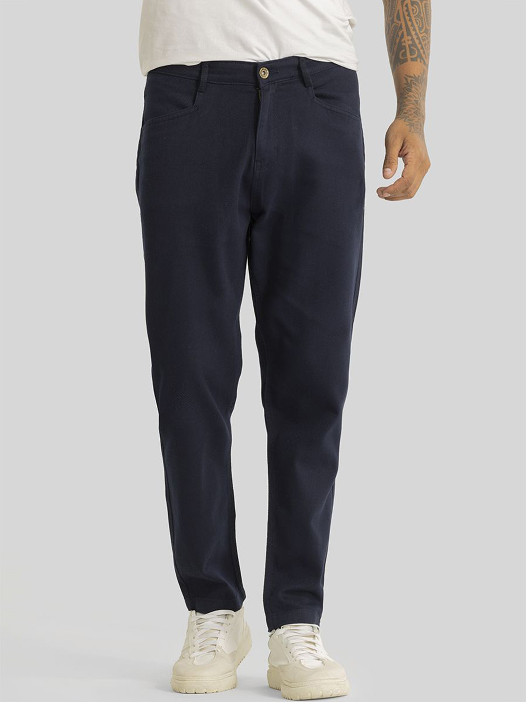 

Snitch Men Relaxed Loose Fit Regular Trousers, Navy blue