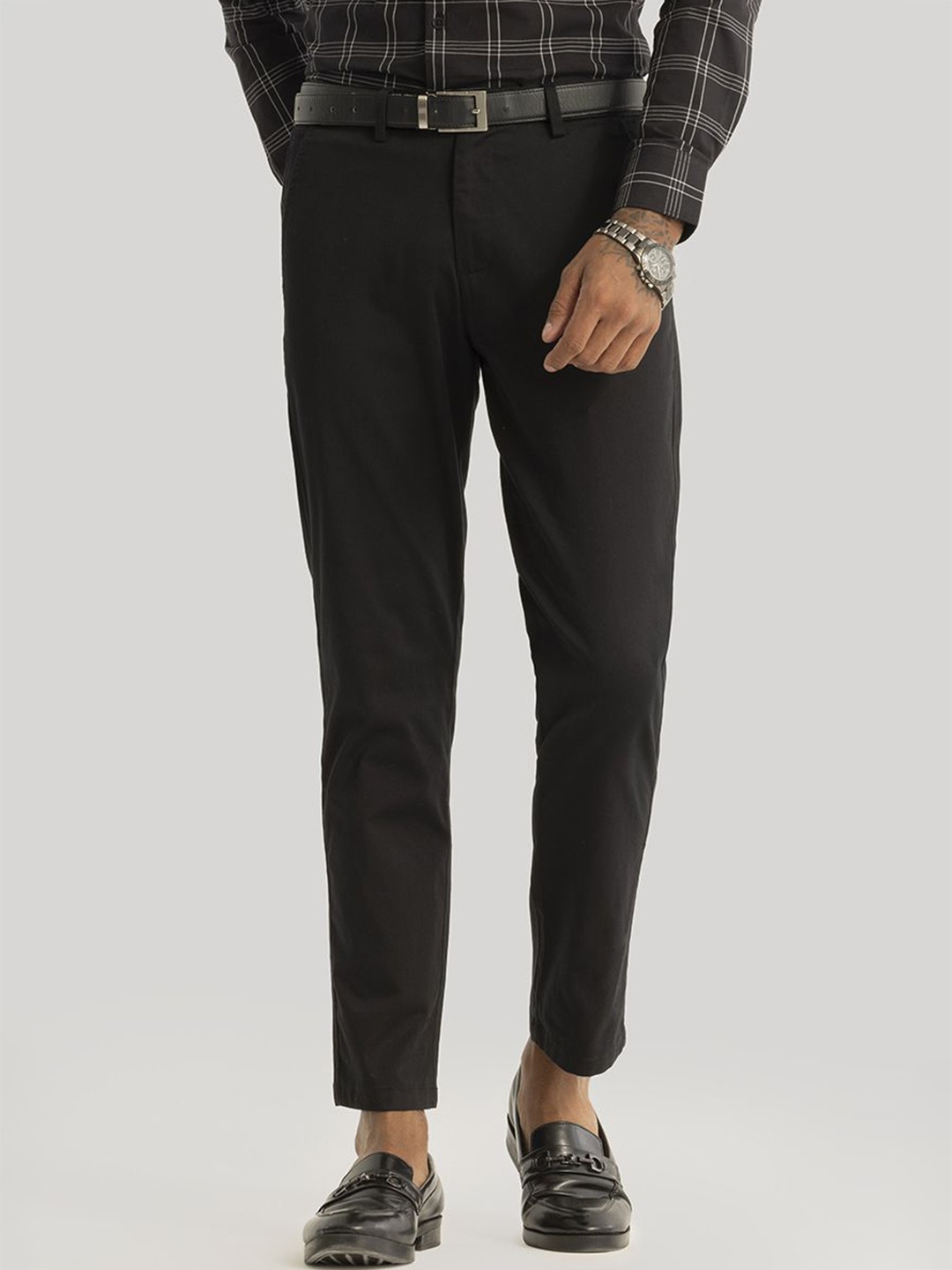 

Snitch Men Smart Slim Fit Formal Trousers, Black