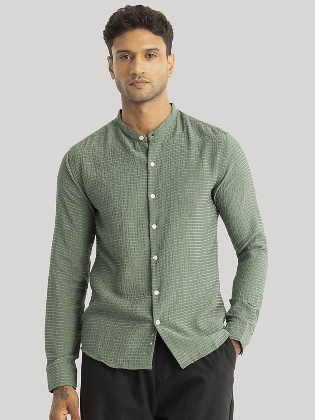 

Snitch Men Smart Slim Fit Micro Checks Opaque Checked Casual Shirt, Green