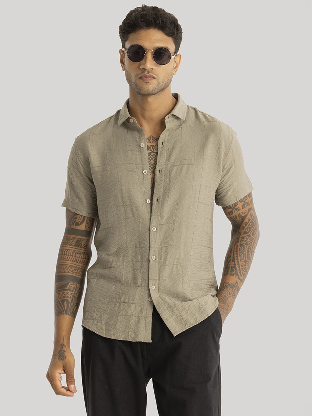 

Snitch Men Smart Slim Fit Opaque Casual Shirt, Beige