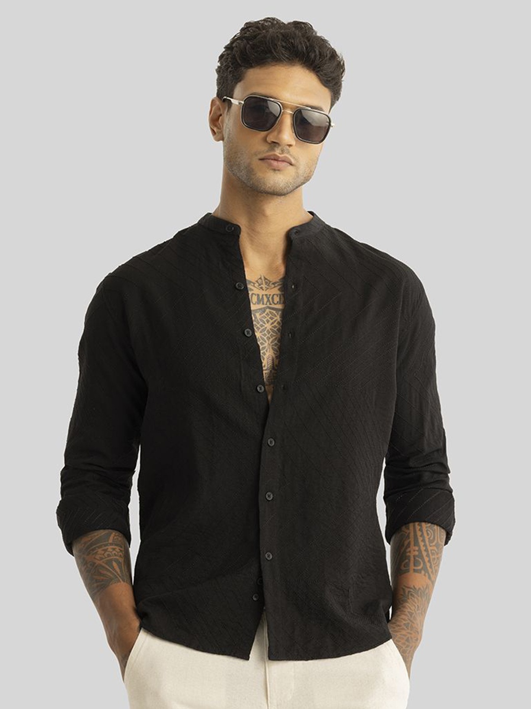 

Snitch Men Smart Slim Fit Opaque Casual Shirt, Black