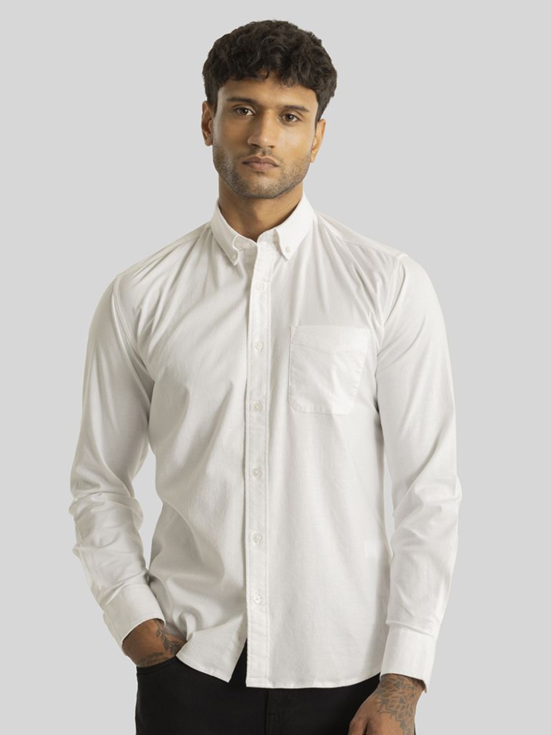 

Snitch Men Smart Slim Fit Opaque Casual Shirt, White