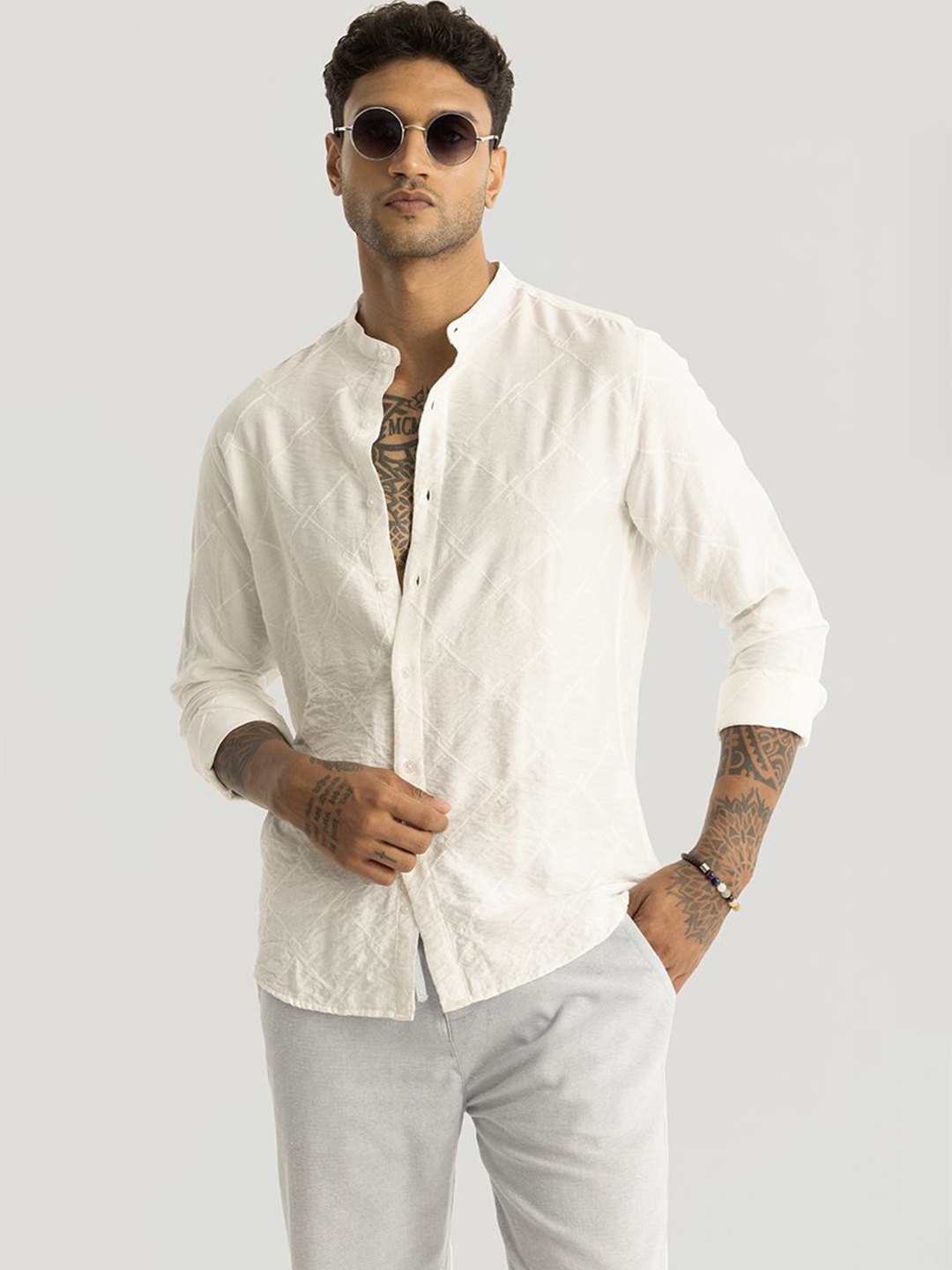 

Snitch Men Smart Slim Fit Opaque Casual Shirt, Cream