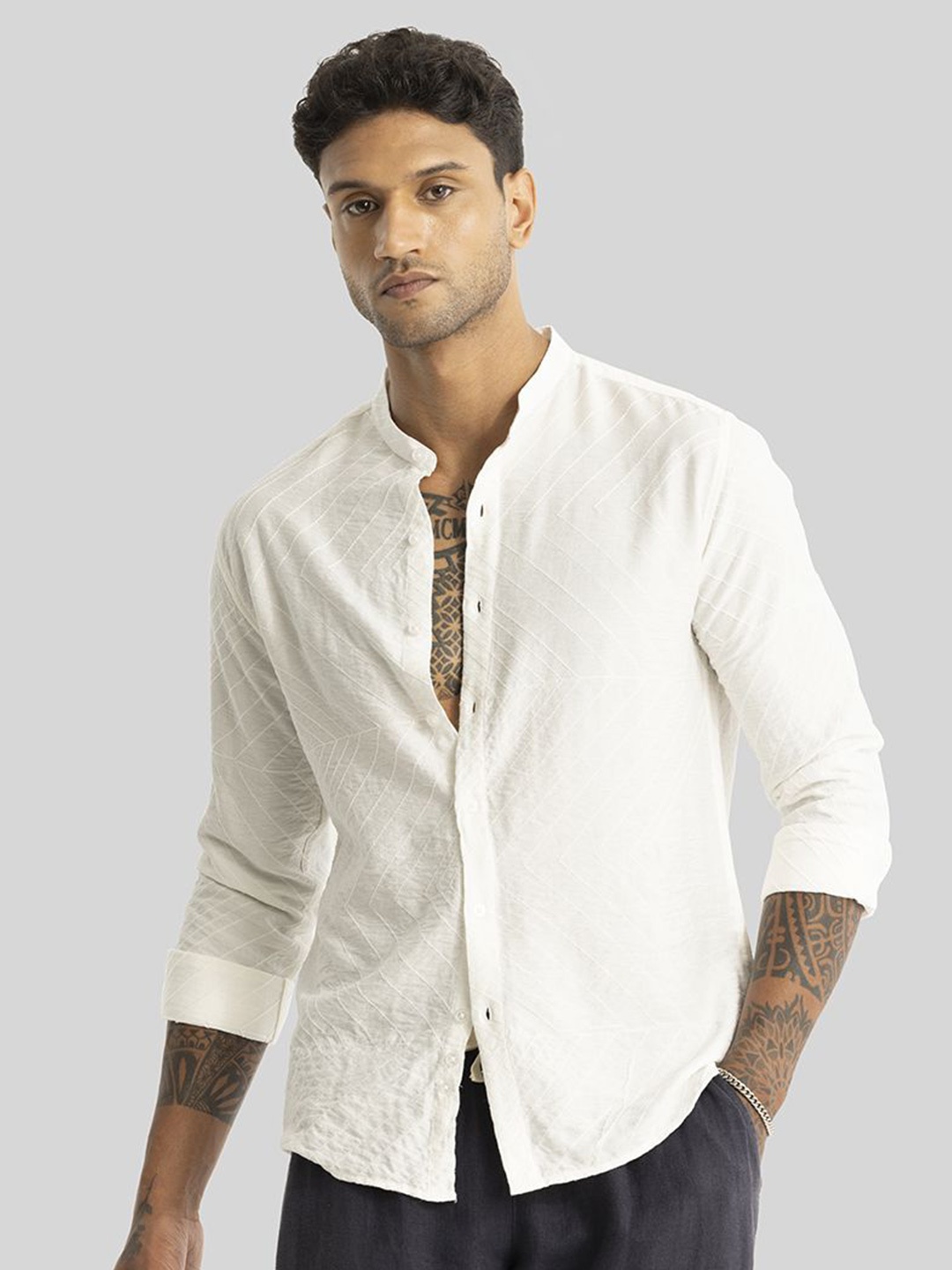

Snitch Men Smart Slim Fit Opaque Casual Shirt, Off white
