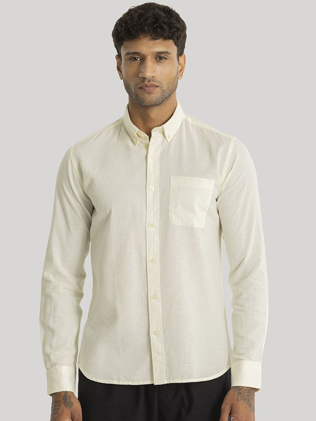 

Snitch Men Smart Slim Fit Opaque Casual Shirt, Cream