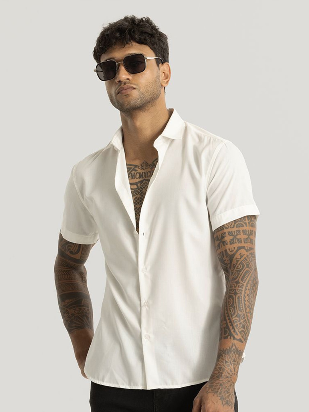 

Snitch Men Smart Slim Fit Opaque Casual Shirt, Off white
