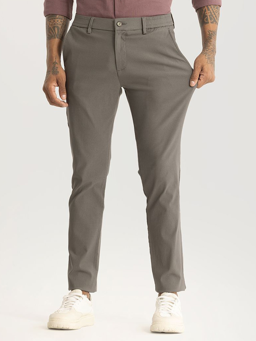 

Snitch Men Smart Slim Fit Mid-Rise Flat-Front Trousers, Grey