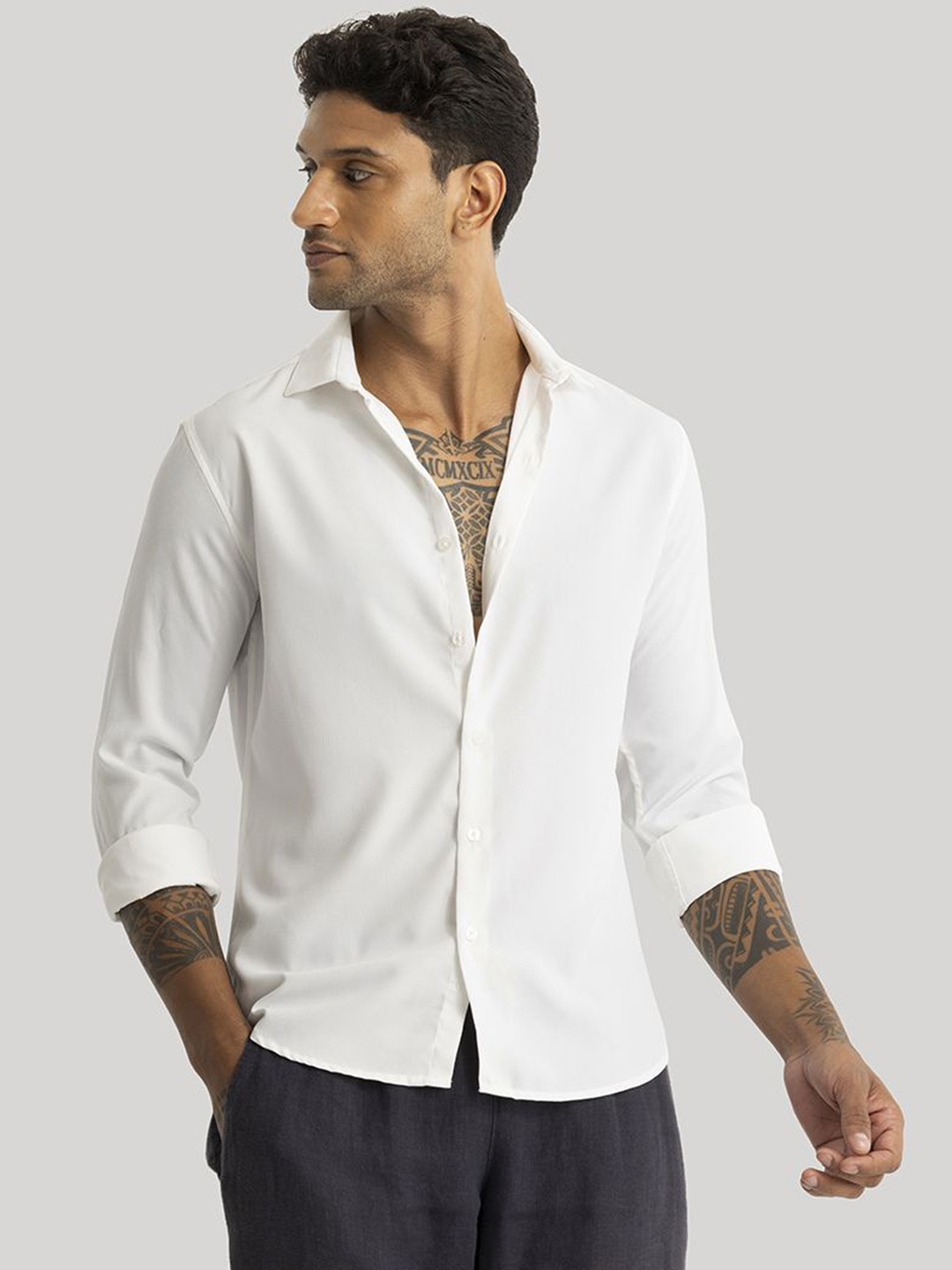 

Snitch Men Smart Slim Fit Opaque Casual Shirt, White