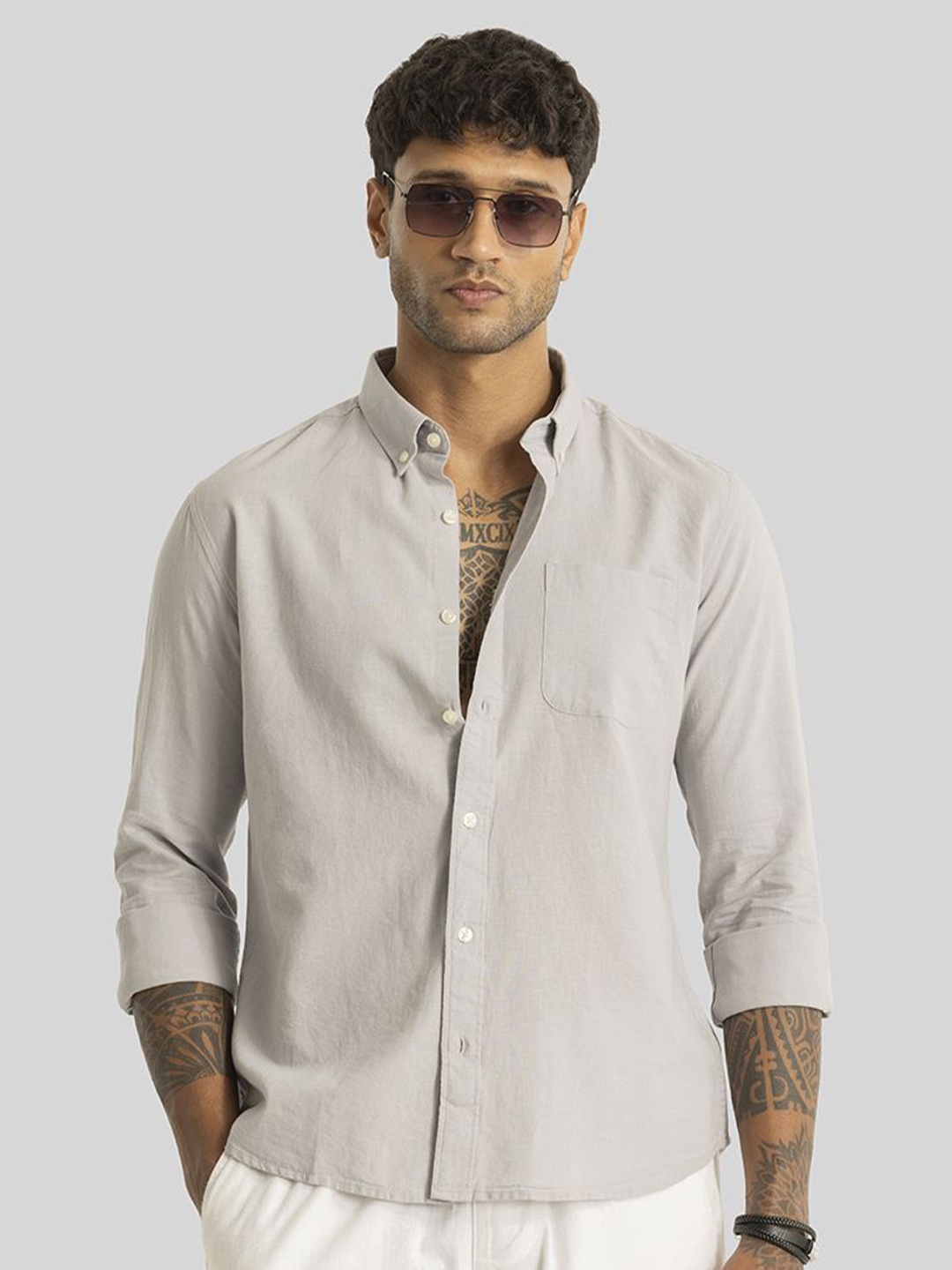 

Snitch Men Smart Slim Fit Opaque Casual Shirt, Grey