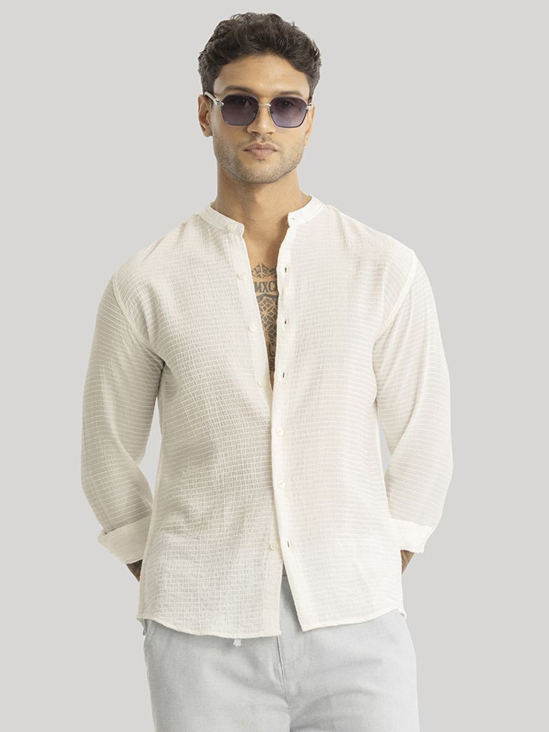 

Snitch Men Smart Slim Fit Opaque Casual Shirt, Cream