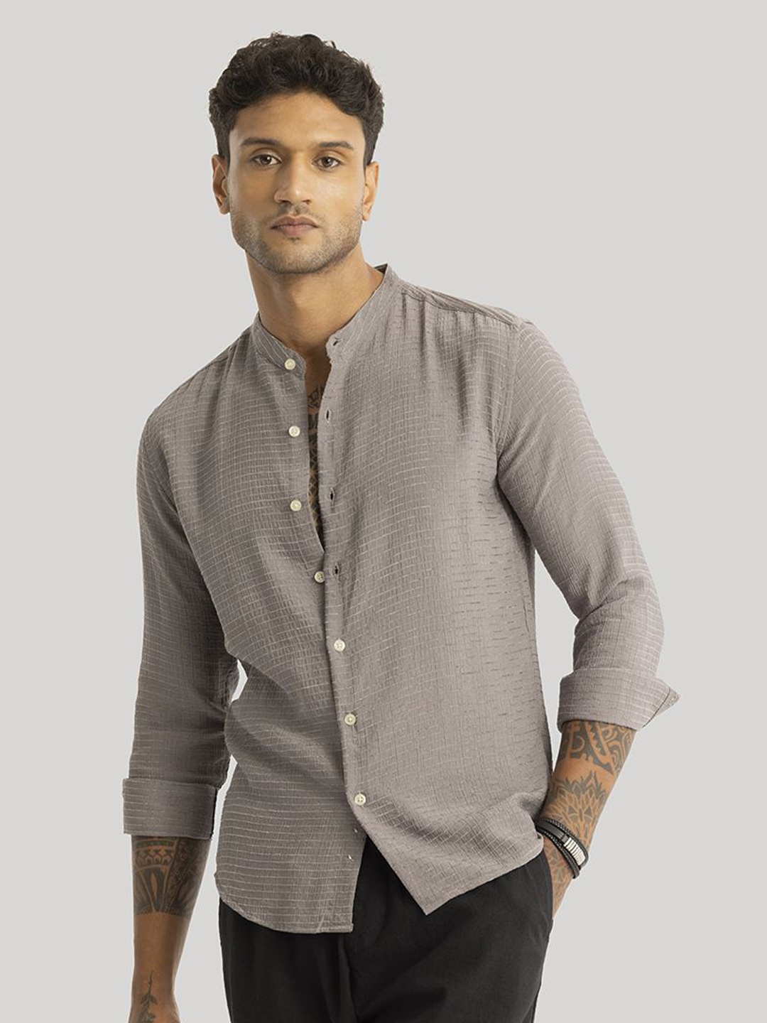 

Snitch Men Smart Slim Fit Opaque Casual Shirt, Grey