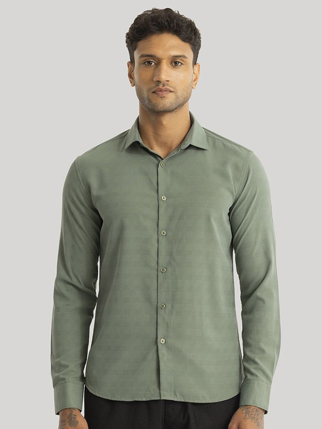 

Snitch Men Smart Slim Fit Opaque Casual Shirt, Green