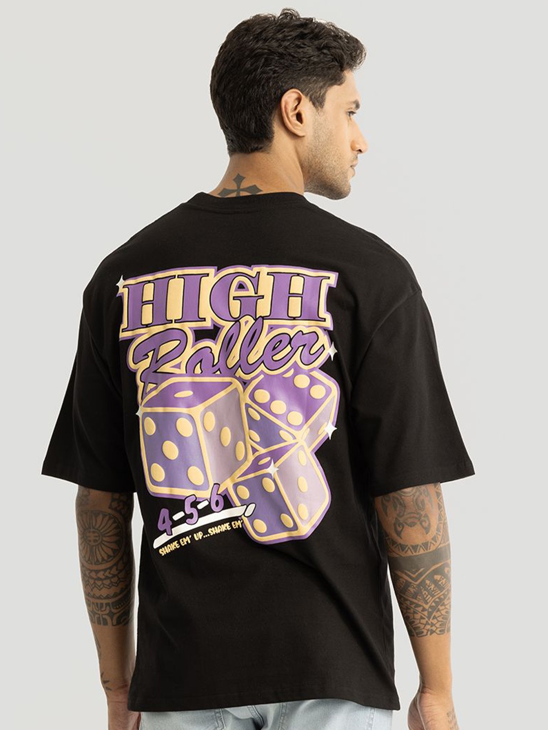 

Snitch Men Typography Printed Cotton Oversized T-shirt, Black