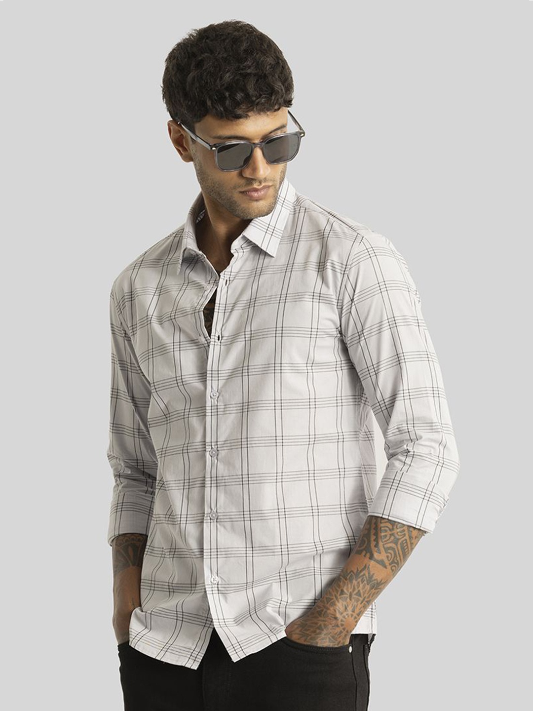 

Snitch Men Smart Slim Fit Opaque Checked Casual Shirt, Grey