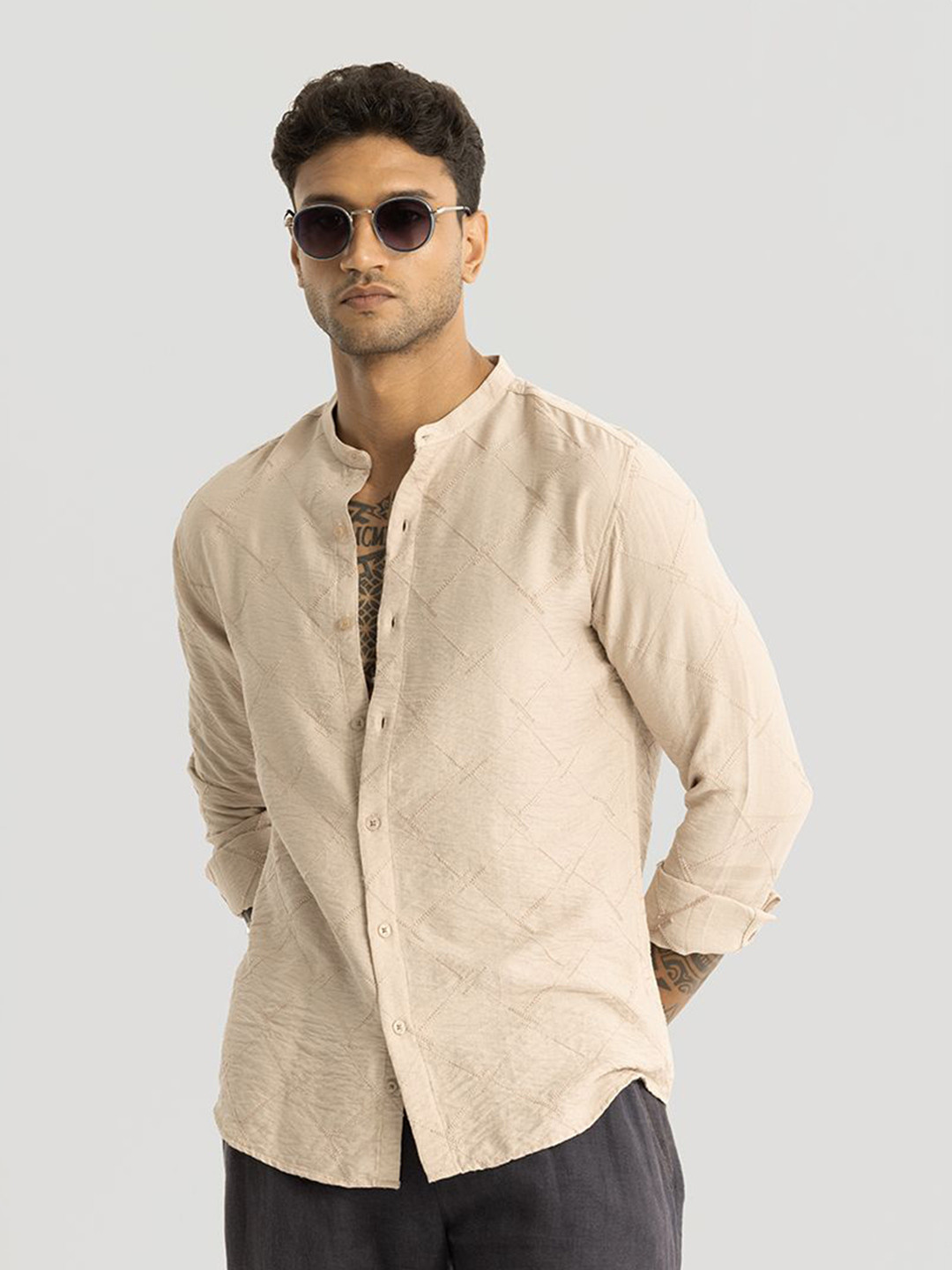 

Snitch Men Smart Slim Fit Opaque Casual Shirt, Beige