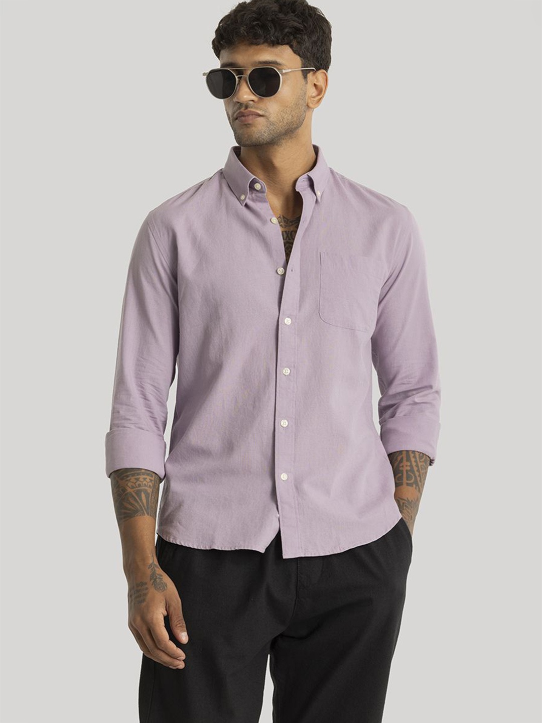

Snitch Men Smart Slim Fit Opaque Casual Shirt, Lavender