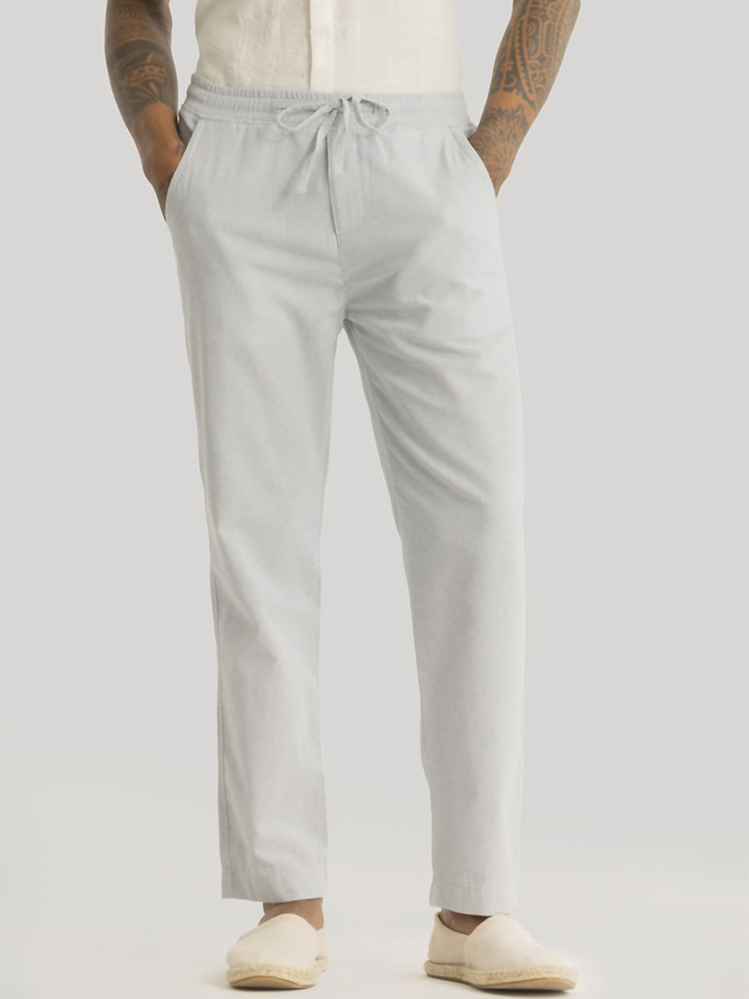 

Snitch Men Smart Linen Slim Fit Trousers, Grey