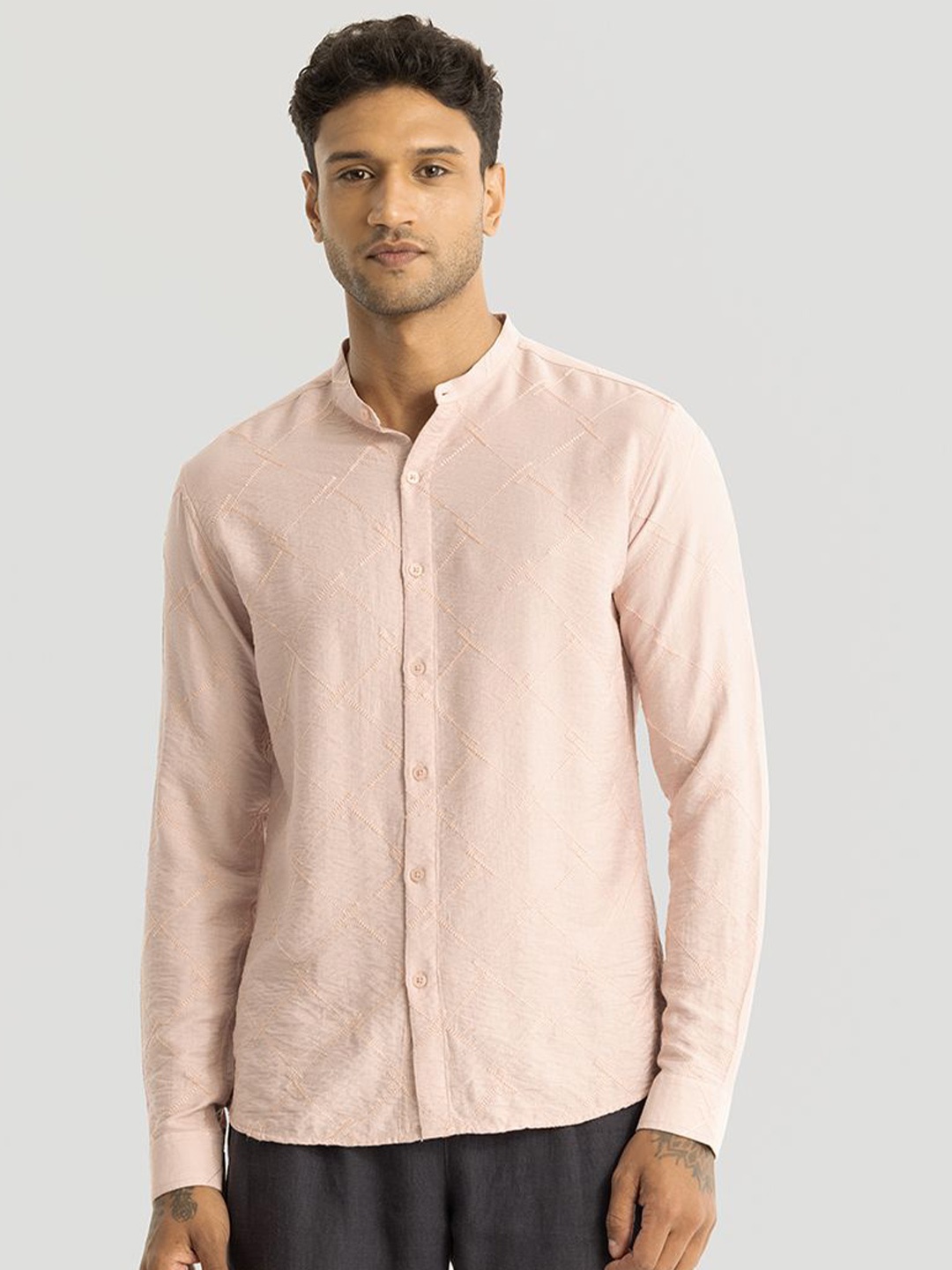 

Snitch Men Smart Slim Fit Opaque Casual Shirt, Peach