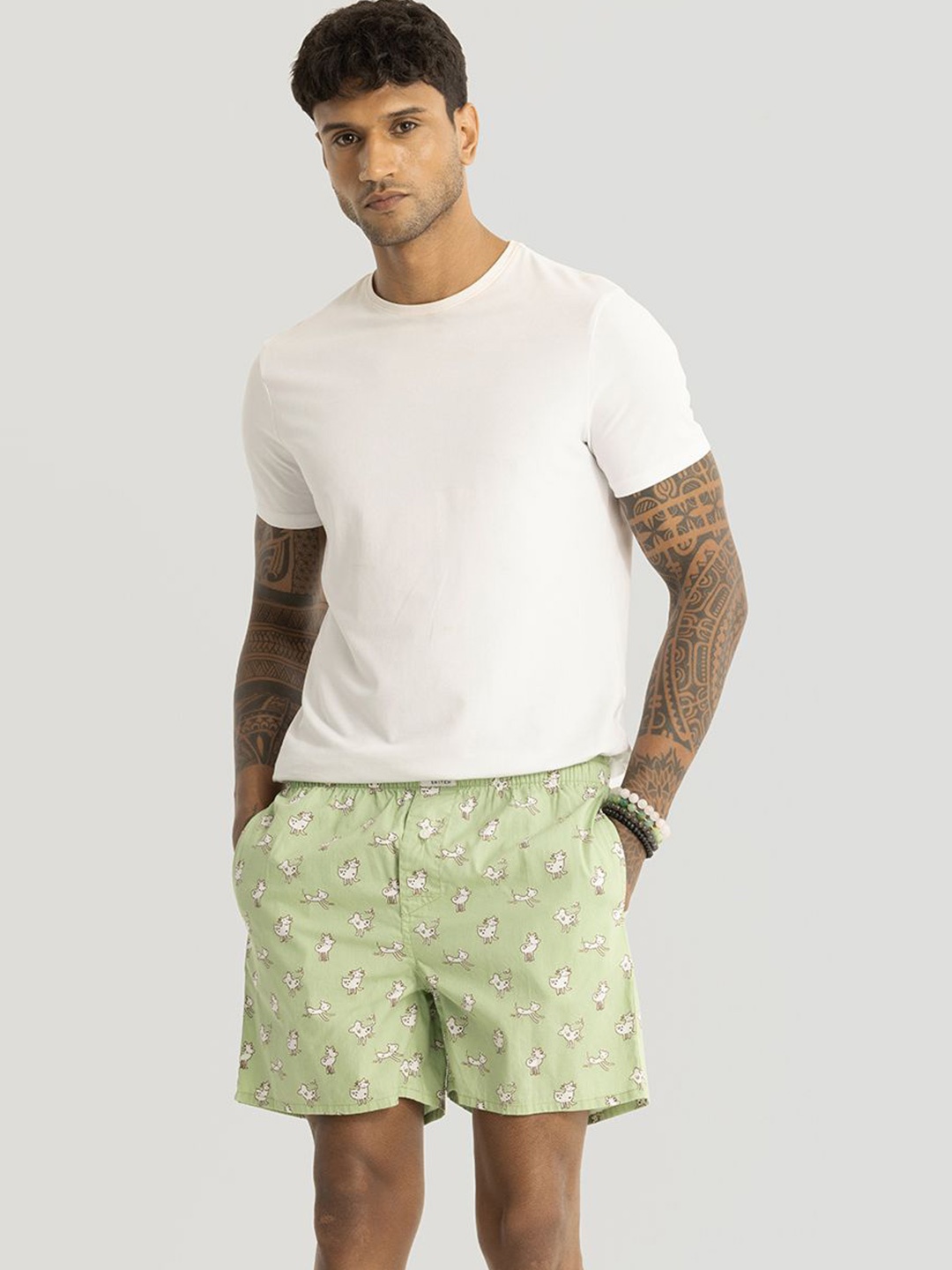

Snitch Men Printed Pure Cotton Boxers 4MSBX9233-01-S, Green