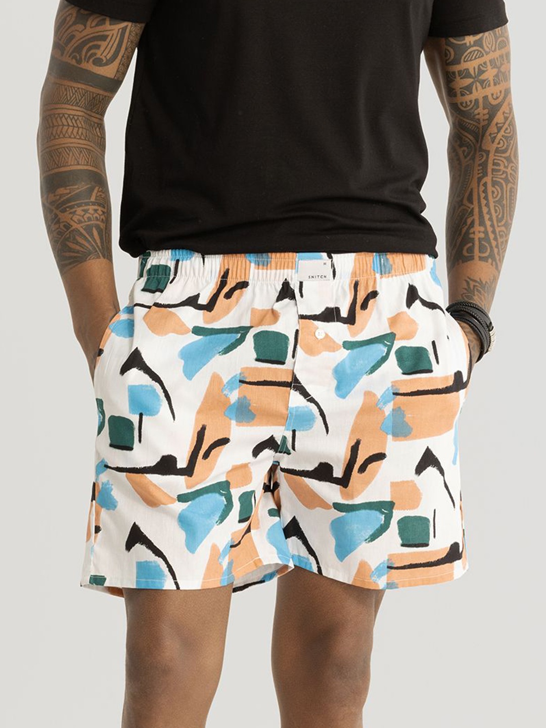

Snitch Printed Pure Cotton Boxers 4MSBX9242-01-L, White