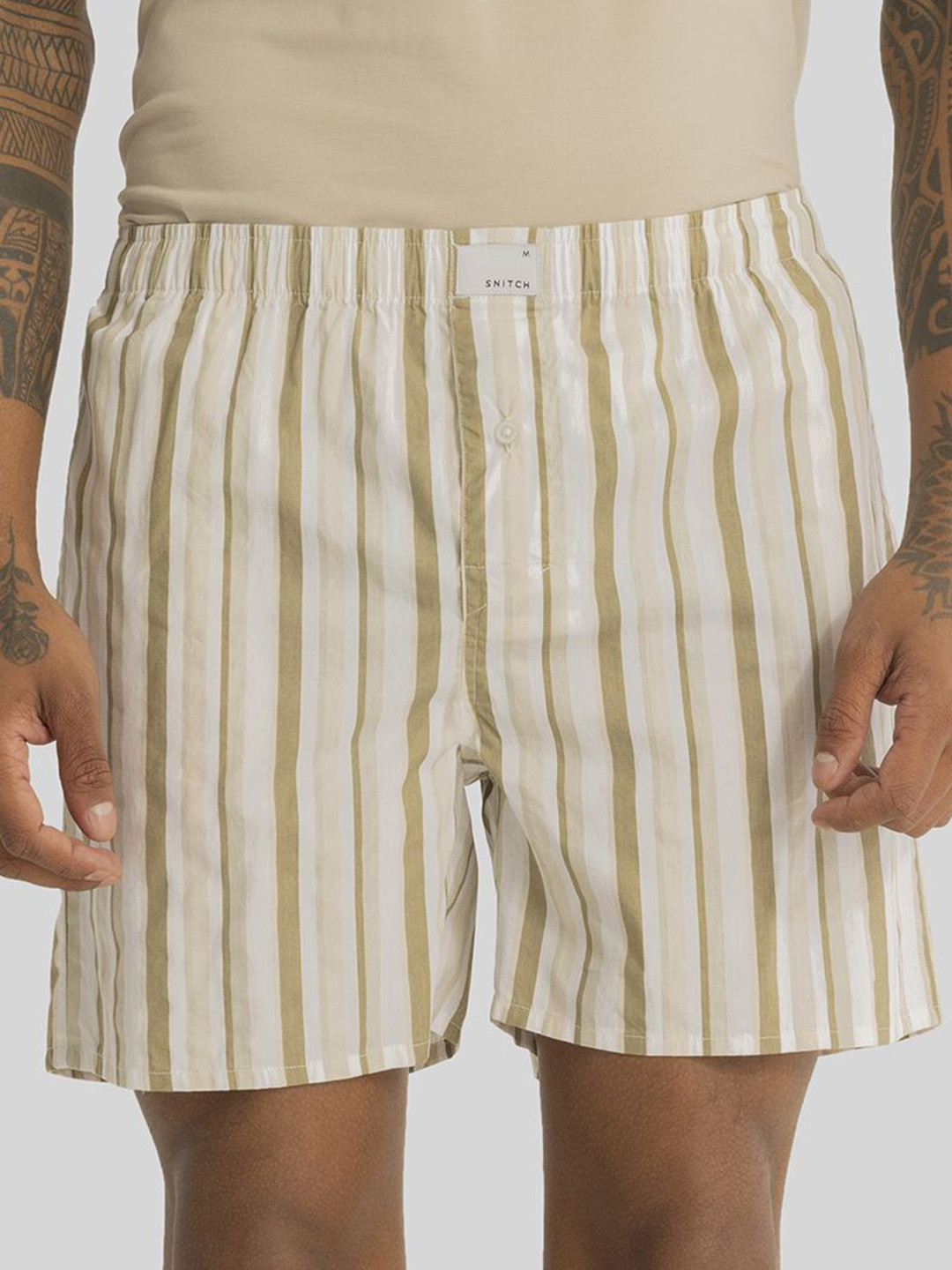 

Snitch Striped Pure Cotton Boxers, Beige